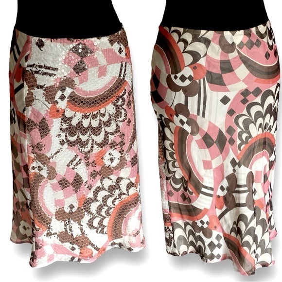 PAOLA FRANI Vintage Sequined Floral Geometric Italian Silk Pencil Skirt … - Picture 1 of 12